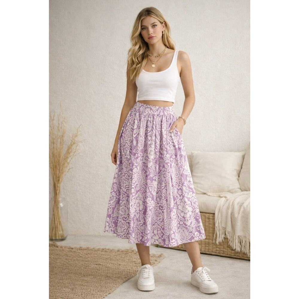 Abercrombie & Fitch LP Midi Skirt Large Petite Lavender White Pockets